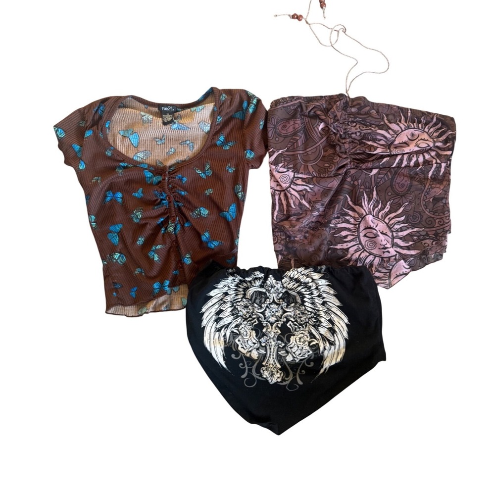 rue21 Butterfly Ribbed Sun Moon Mesh Gothic Wing Cross 3pc‎ Summer bundle